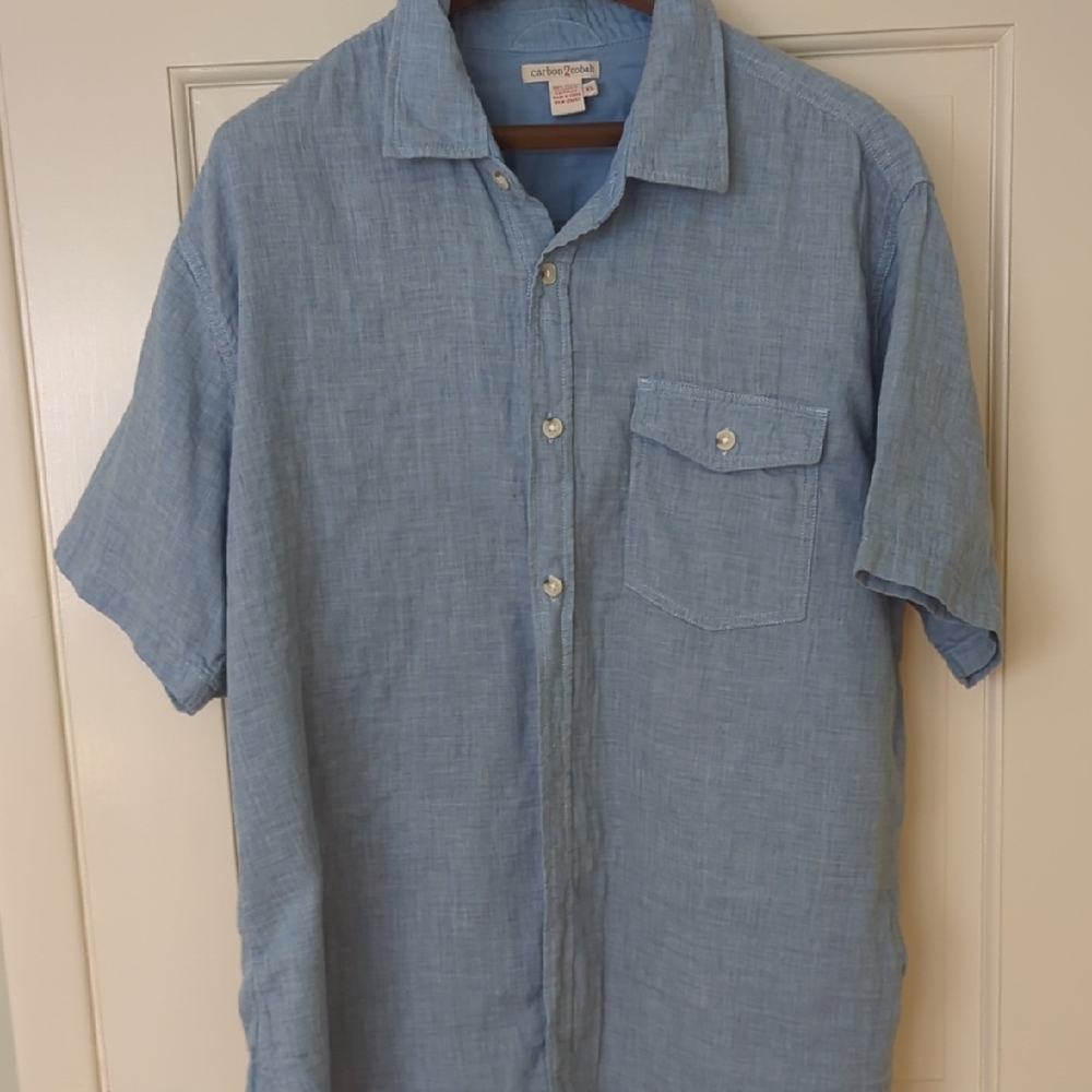Men's Light Blue Linen Button-Down Shirt